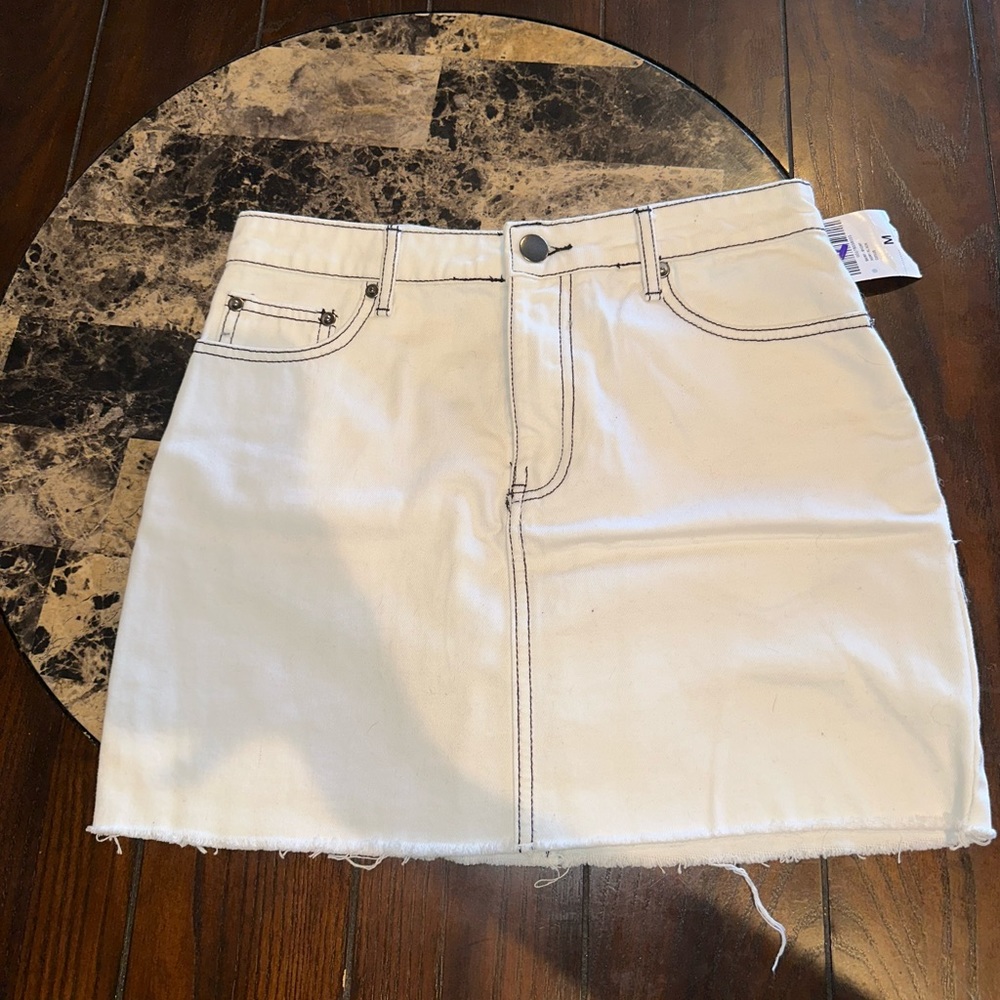 Forever 21 White Jean Skirt Black Hemming
